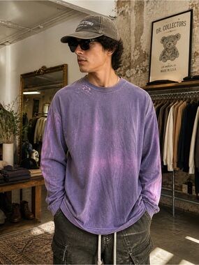 Dr. Collectors Teddy Forever Purple Sun Washed Long Sleeve Tee Small Made in USA